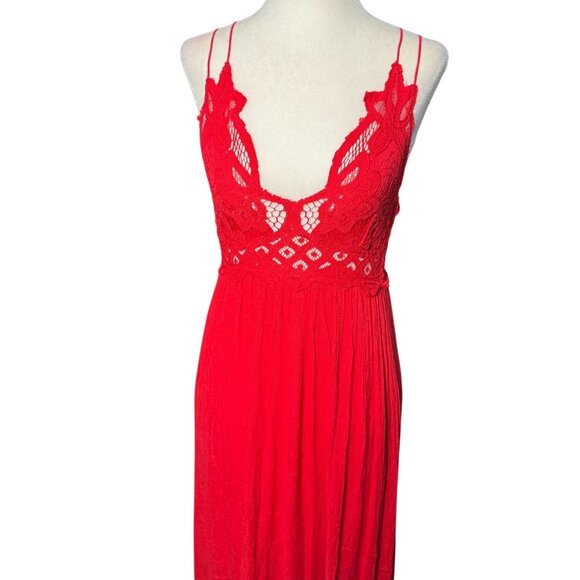 NEW Free People Size S Adella Maxi Slip Dress Sleeveless Boho Crochet Lace Red - Picture 6 of 15
